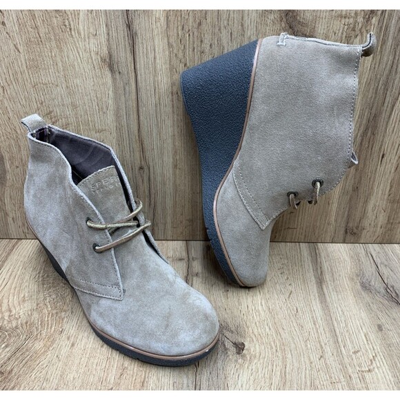 SPERRY Shoes - SPERRY Women's Harlow Wedge Casual Leather 3 Inch Ankle Bootie Beige Size 8 M